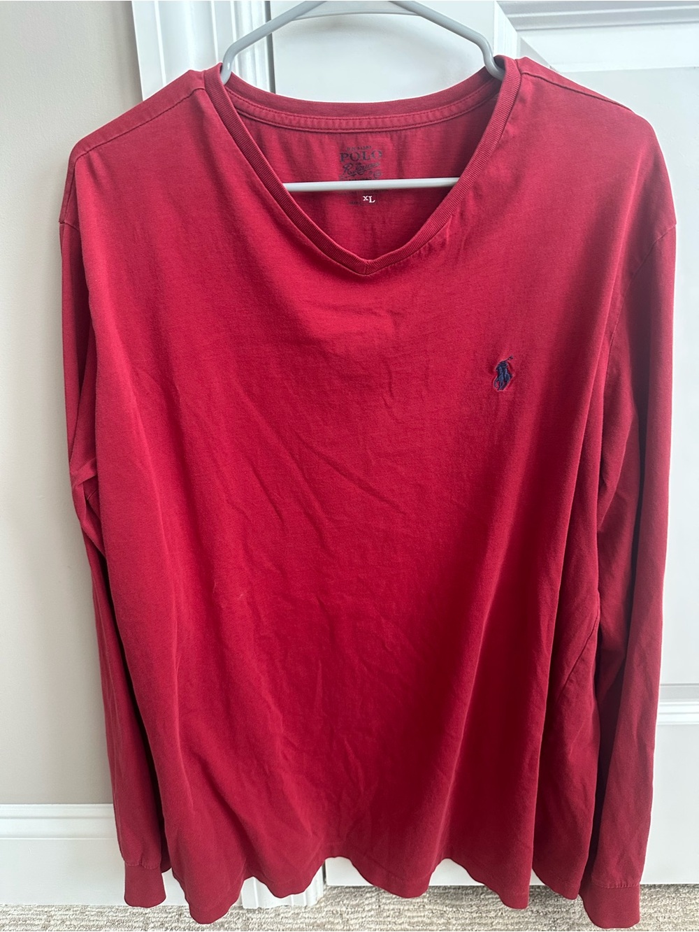 Polo by Ralph Lauren Men's Long-Sleeve V-Neck Shirt in Red